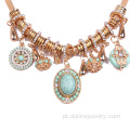 Rose Gold Chain colar strass pingente nupcial joias